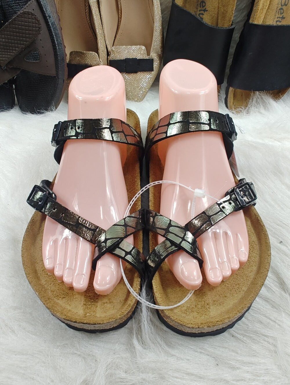 Birkenstock Navari Gator Gleam Black Sandals NWT Embossed Shine EU 39 US 8